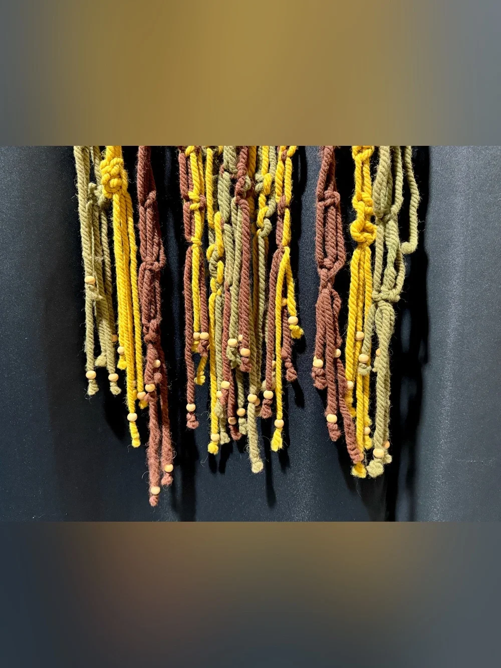 Vintage Handmade Macrame Wall Hanging 18” x 78” Hippie Boho Chic Brown 1970s